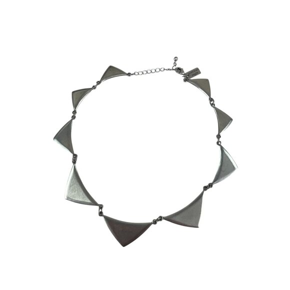 American Eagle Silver-Tone Geometric Necklace Inlaid Abalone Triangle Design - Picture 4 of 6